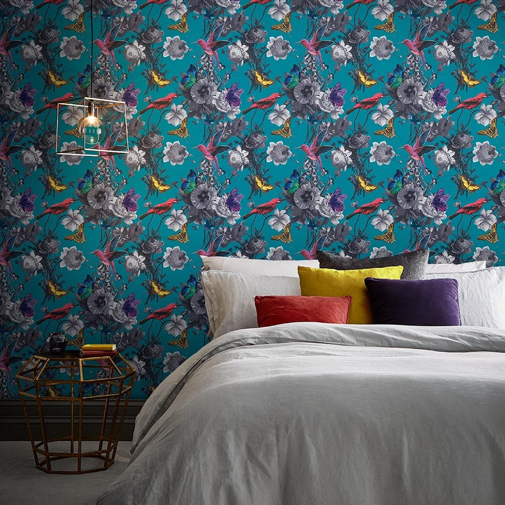 Jardin Floral Wallpaper 106432 by Graham & Brown in Teal Blue